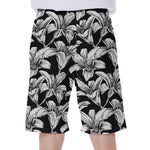 Black And White Lily Pattern Print Men's Beach Shorts