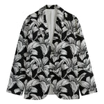 Black And White Lily Pattern Print Men's Blazer