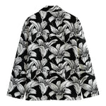 Black And White Lily Pattern Print Men's Blazer