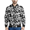 Black And White Lily Pattern Print Men's Bomber Jacket