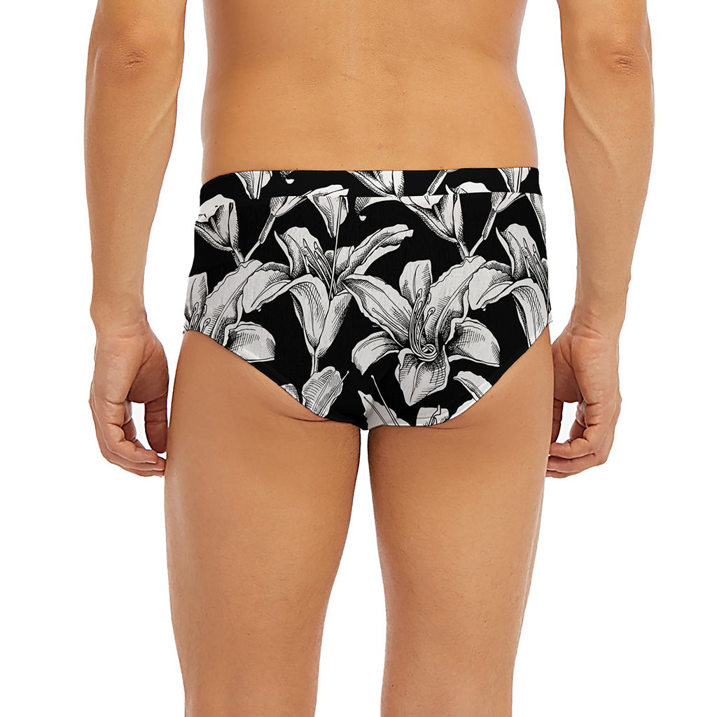 Black And White Lily Pattern Print Men's Briefs