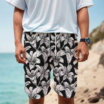 Black And White Lily Pattern Print Men's Cargo Shorts