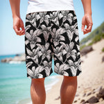 Black And White Lily Pattern Print Men's Cargo Shorts