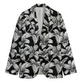 Black And White Lily Pattern Print Men's Cotton Blazer
