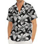 Black And White Lily Pattern Print Men's Deep V-Neck Shirt