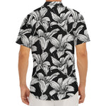 Black And White Lily Pattern Print Men's Deep V-Neck Shirt