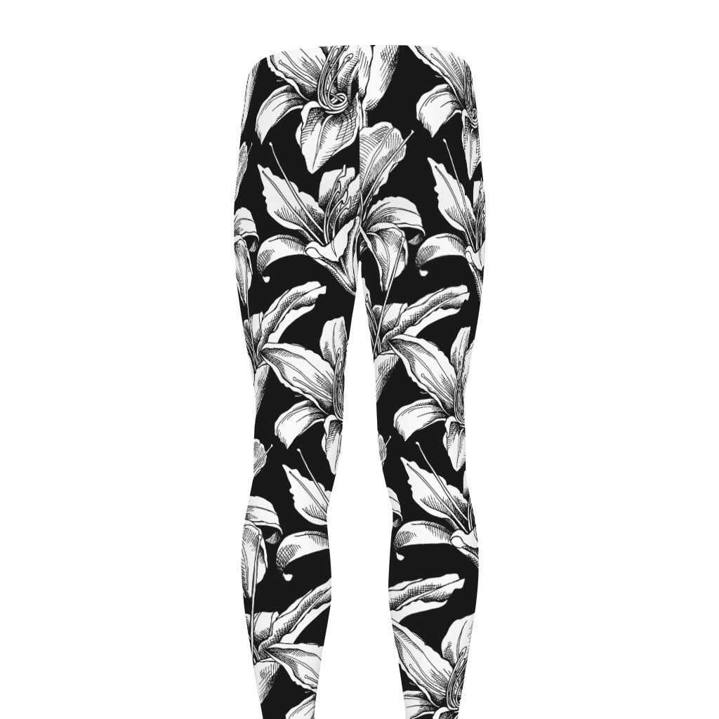 Black And White Lily Pattern Print Men's leggings