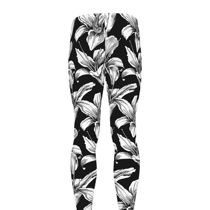 Black And White Lily Pattern Print Men's leggings