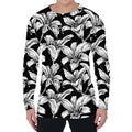 Black And White Lily Pattern Print Men's Long Sleeve T-Shirt