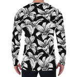 Black And White Lily Pattern Print Men's Long Sleeve T-Shirt