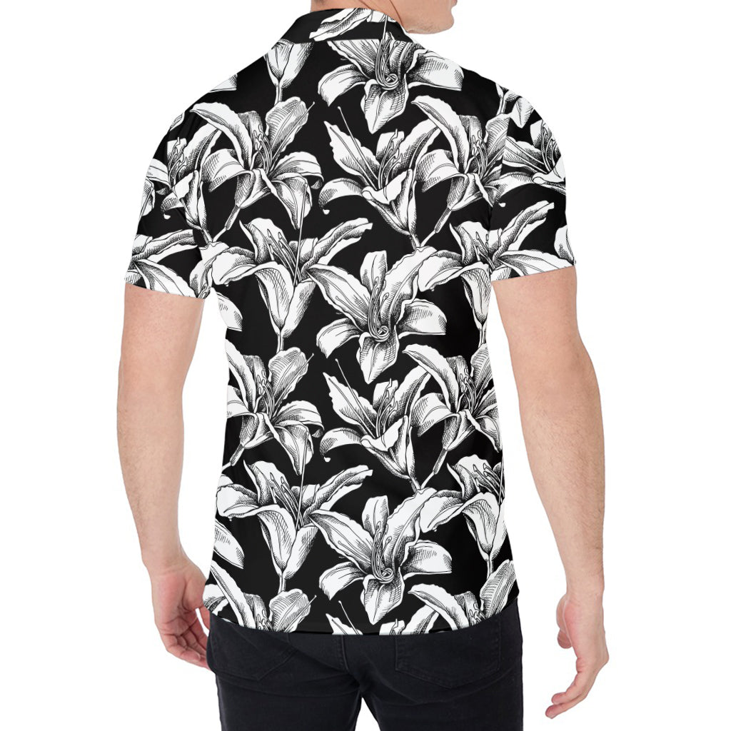 Black And White Lily Pattern Print Men's Shirt