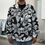 Black And White Lily Pattern Print Men's Shirt Jacket