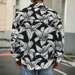 Black And White Lily Pattern Print Men's Shirt Jacket
