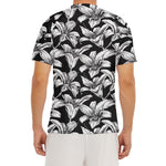 Black And White Lily Pattern Print Men's Short Sleeve Rash Guard