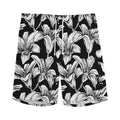 Black And White Lily Pattern Print Men's Athletic Shorts