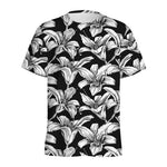 Black And White Lily Pattern Print Men's Sports T-Shirt