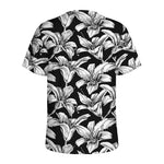 Black And White Lily Pattern Print Men's Sports T-Shirt