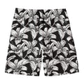 Black And White Lily Pattern Print Men's Swim Trunks
