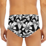Black And White Lily Pattern Print Men's Triangle Swim Briefs
