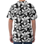 Black And White Lily Pattern Print Men's Velvet T-Shirt