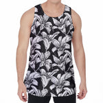 Black And White Lily Pattern Print Men's Velvet Tank Top