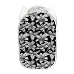 Black And White Lily Pattern Print Mesh Laundry Hamper
