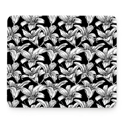 Black And White Lily Pattern Print Mouse Pad