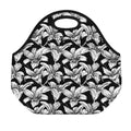 Black And White Lily Pattern Print Neoprene Lunch Bag