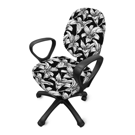 Black And White Lily Pattern Print Office Chair Cover