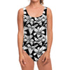 Black And White Lily Pattern Print One Piece Swimsuit