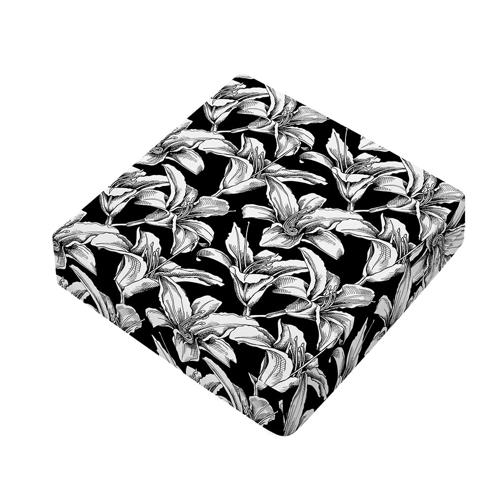 Black And White Lily Pattern Print Outdoor Seat Cushion Cover