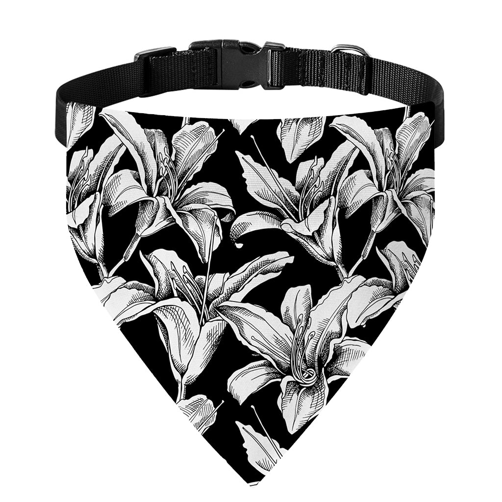 Black And White Lily Pattern Print Over The Collar Dog Bandana