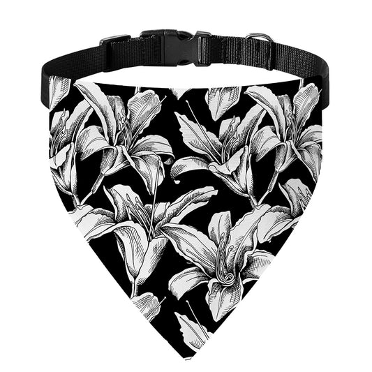 Black And White Lily Pattern Print Over The Collar Dog Bandana