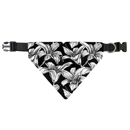 Black And White Lily Pattern Print Over The Collar Dog Bandana