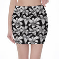 Black And White Lily Pattern Print Pencil Mini Skirt