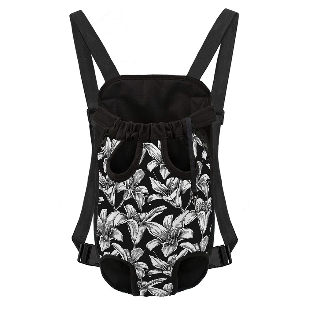 Black And White Lily Pattern Print Pet Carrier Backpack