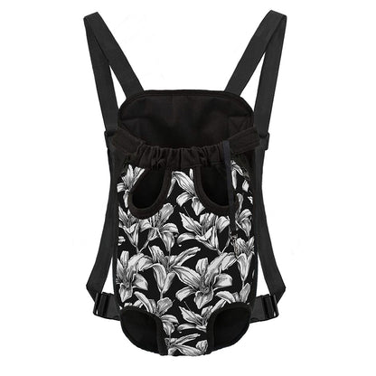 Black And White Lily Pattern Print Pet Carrier Backpack