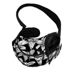 Black And White Lily Pattern Print Pet Sling Carrier