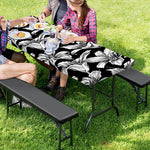 Black And White Lily Pattern Print Picnic Table Cover