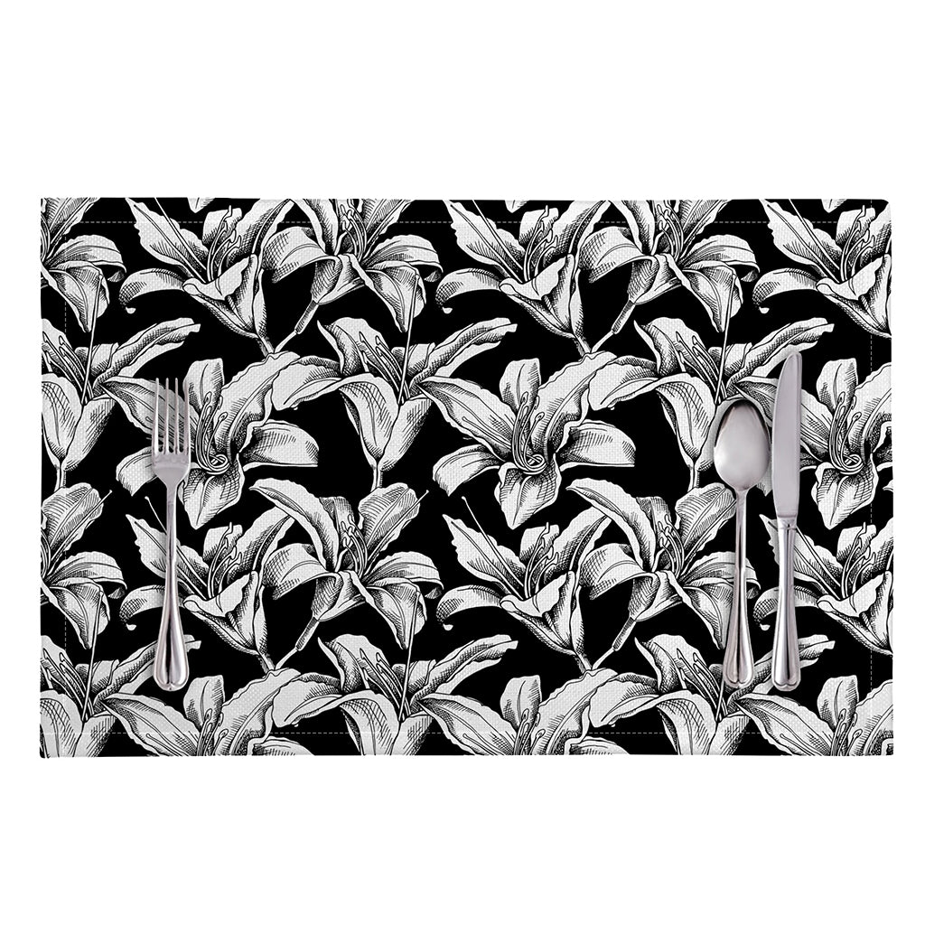 Black And White Lily Pattern Print Placemat