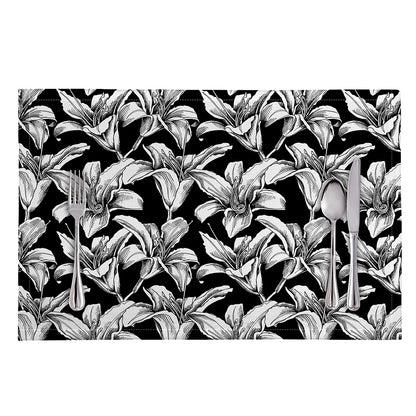 Black And White Lily Pattern Print Placemat