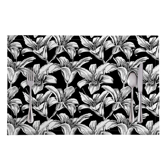 Black And White Lily Pattern Print Placemat
