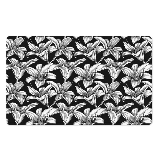 Black And White Lily Pattern Print Polyester Doormat