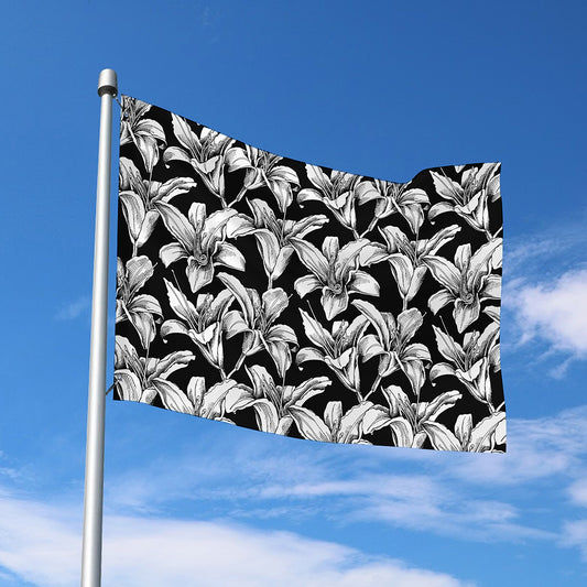 Black And White Lily Pattern Print Polyester Flag