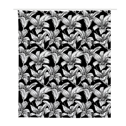 Black And White Lily Pattern Print Polyester Shower Curtain