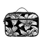 Black And White Lily Pattern Print Portable Lunch Bag