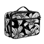 Black And White Lily Pattern Print Portable Lunch Bag