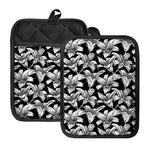 Black And White Lily Pattern Print Pot Holders With Pocket