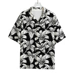 Black And White Lily Pattern Print Rayon Hawaiian Shirt