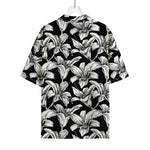 Black And White Lily Pattern Print Rayon Hawaiian Shirt